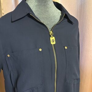 Michael Kors Navy Women's Shirt with Gold Accents